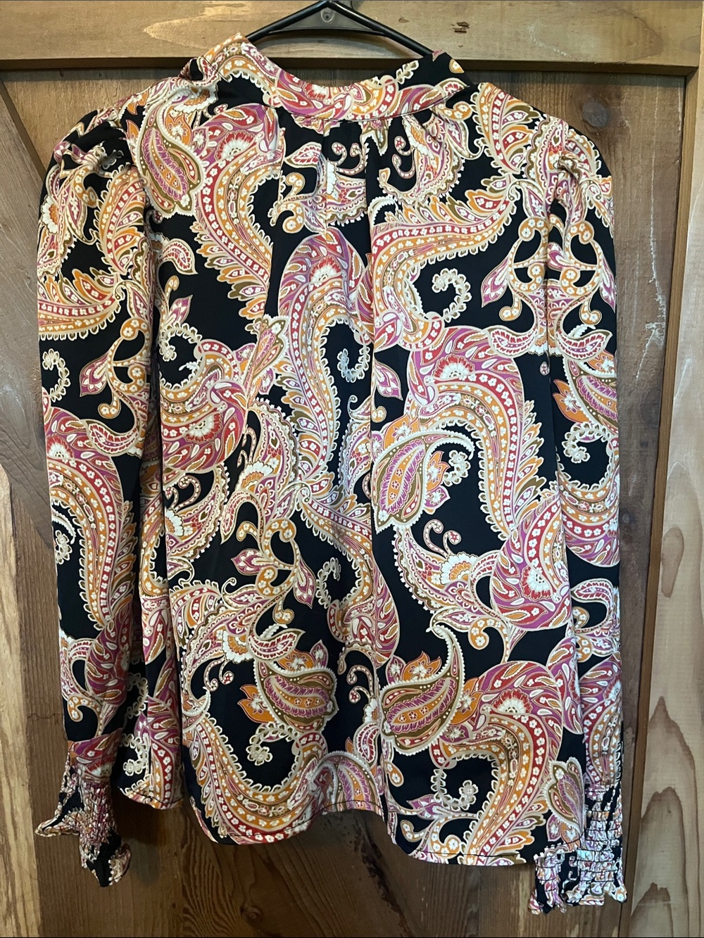 Paisley Long-Sleeve Blouse in Black and Pink - Brand